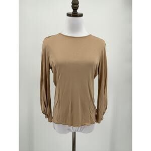Maurizio Pecoraro Womens Tan Viscose Ruched 3/4 Sleeve Top Sz 12